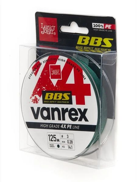 Плетеный шнур LUCKY JOHN Vanrex BBS X4 BRAID Moss Green 125 м - 0,28 мм LJ4114-028 LJ4114-028 фото