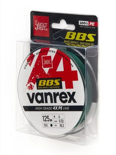 Плетеный шнур LUCKY JOHN Vanrex BBS X4 BRAID Moss Green 125 м - 0,32 мм LJ4114-032 LJ4114-032 фото