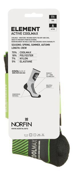 Шкарпетки NORFIN T1A ELEMENT ACTIVE COOLMAX CREW 304712-02M 304712-02M фото